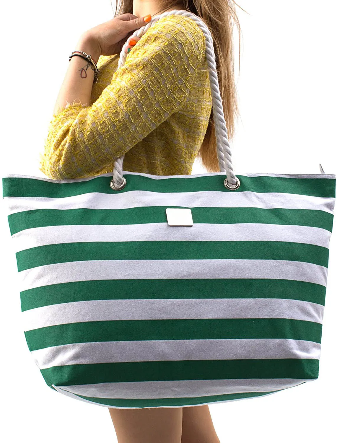 Custom Large Canvas Beach Bag whit Zipper Waterproof Lining Shopper Tote Bag Shoulder Bag for Women