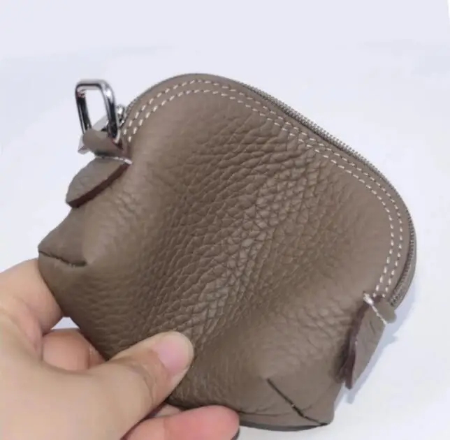 Custom Letter Genuine Pebble Leather Shell Bag Simple Ladies Zipper Small Storage Bag Coin Purse Handbag Wallet