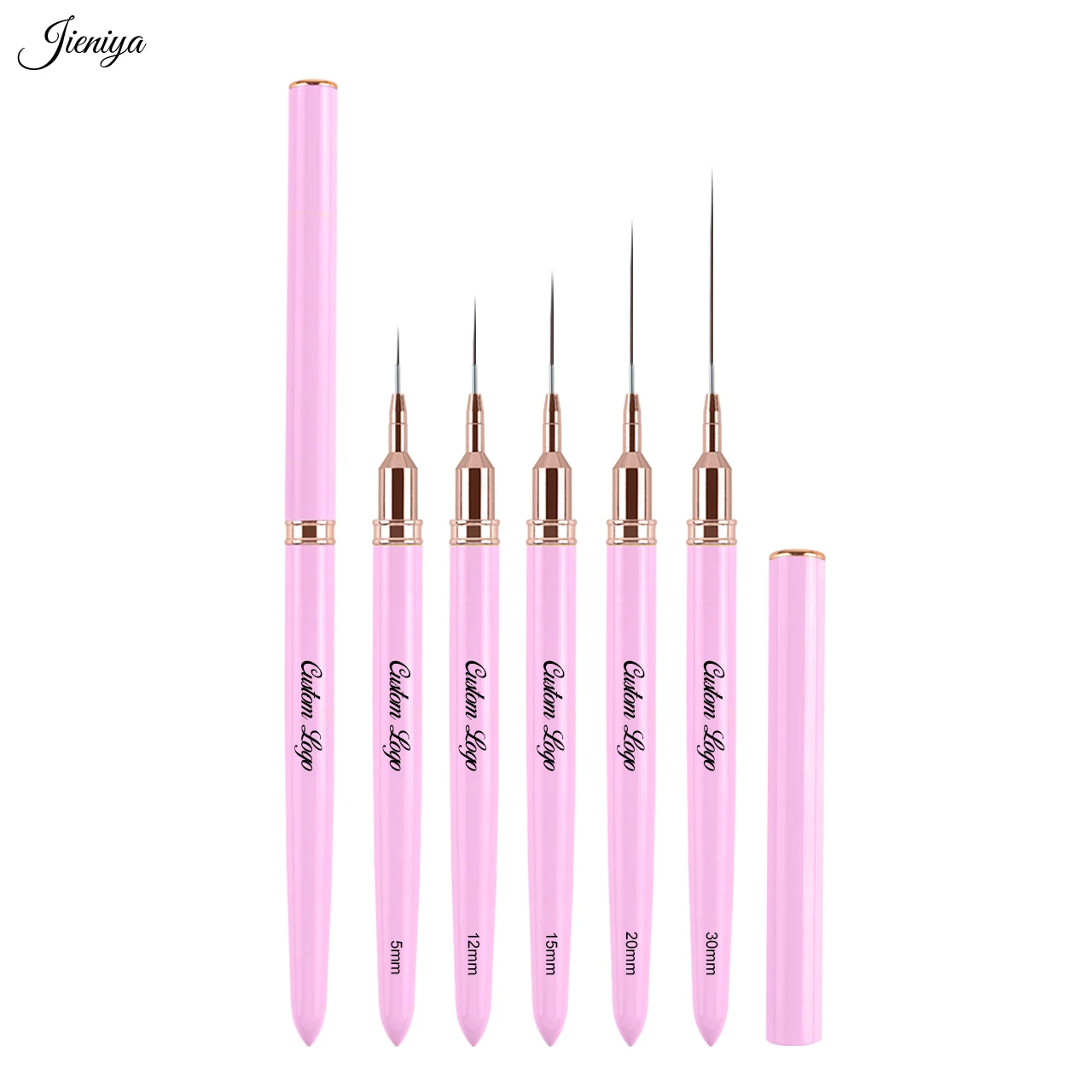 Jieniya Hot selling multiple sizes Pink Nylon Liner Brush Acrylic Striping brush Nail Art Liner Brushes set