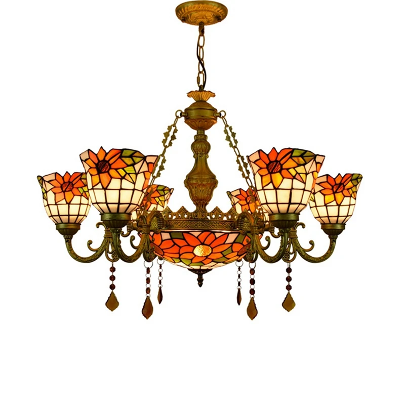 Sun Flower Glass Light Retro Chandeliers 8 Stained Shade Kitchen Island Pendant Lamp Style Lamps Pictures Lampade Tiffany