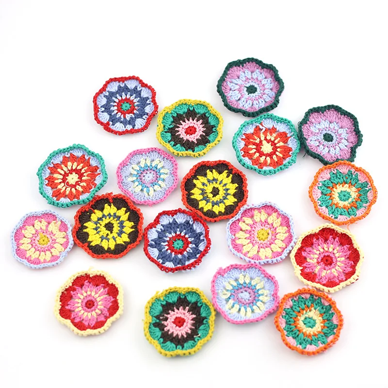Crocheted Flowers Leaves Pastel Color, winter frost quilting scrapbooking DIY cotton fabric applique knitting skirt floral patch