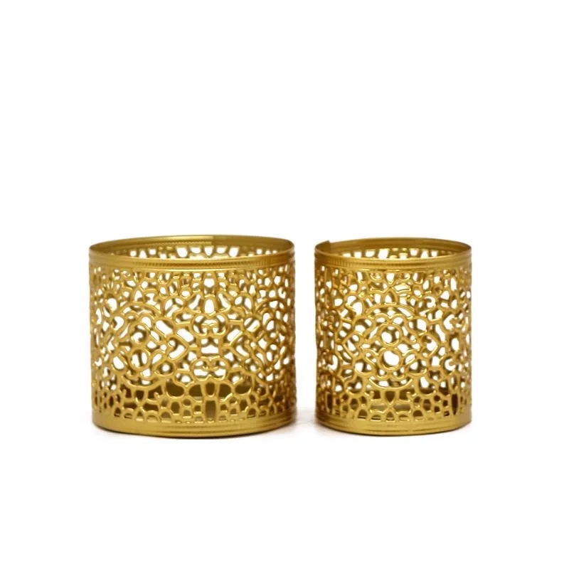 Gold geometric hollow iron candle holder creative aromatherapy candle cup home decoration pieces
