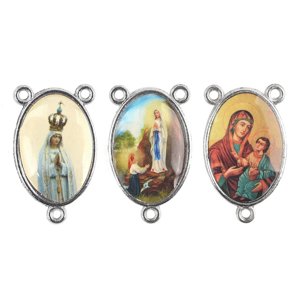 Wholesale Religious Rosary Parts Our Lady Fatima Sticker Rosary Centerpieces Alloy Jewelry charms Pendants for Rosary Making