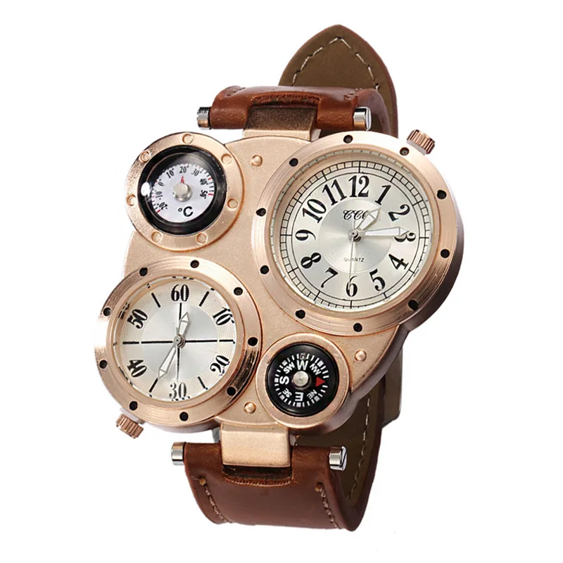 WJ-5281 multifunction water resistant double movement with compass personality newest men watch