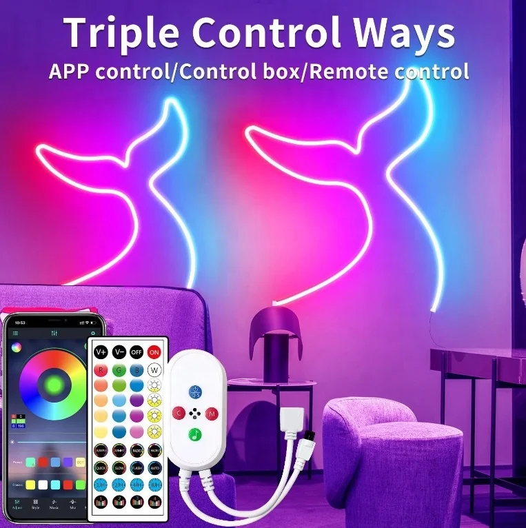 RGB 5m 10m 15m IP67 Waterproof RGBIC LED Neon Rope Tube  Flexible LED Strip Light Silica Gel Soft Lamp Tube