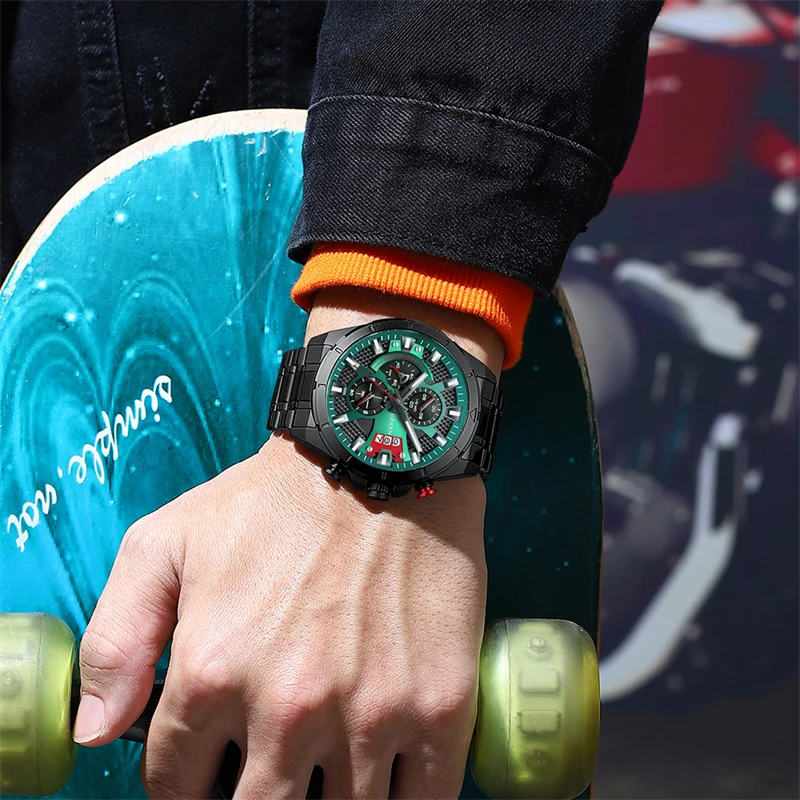 2022 CURREN 8401 New Fashion Wristwatches for Men Casual Luminous Black Watch  with Stainless Steel Band Chorograph Clock