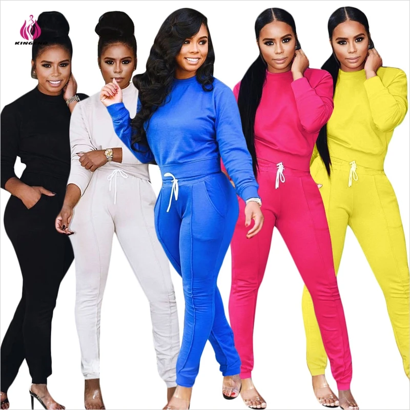 KG2035 Ladies Fall Casual Tops And Pants Two Piece Set Jogging Long Sleeve Women 2Piece Outfits