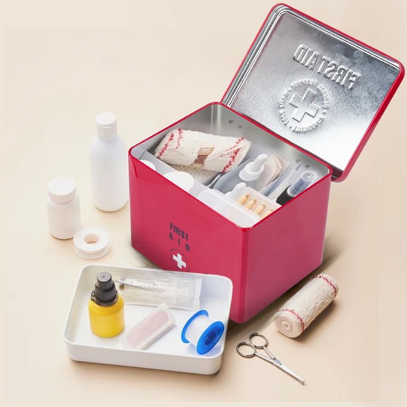 Factory In Stock Red Army Green Rectangular Square Medical Storage Tins Case Band Aid Tin Box Custom Metal Tin Box For Firs