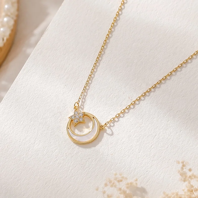 14K 18K 22K Gold Plated YINSAKI 925 Silver Shellfish Coin Pendant White Fritillary Star Moon Necklace