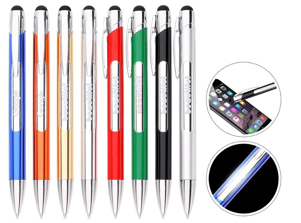 2019 new promotional gift led light pen lighting up laser logo metal ballpoint pen