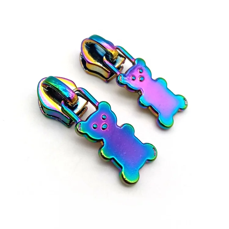 YYX New design rainbow zip head handbag accessory customized brand logo embossed made metal zipper puller with slider