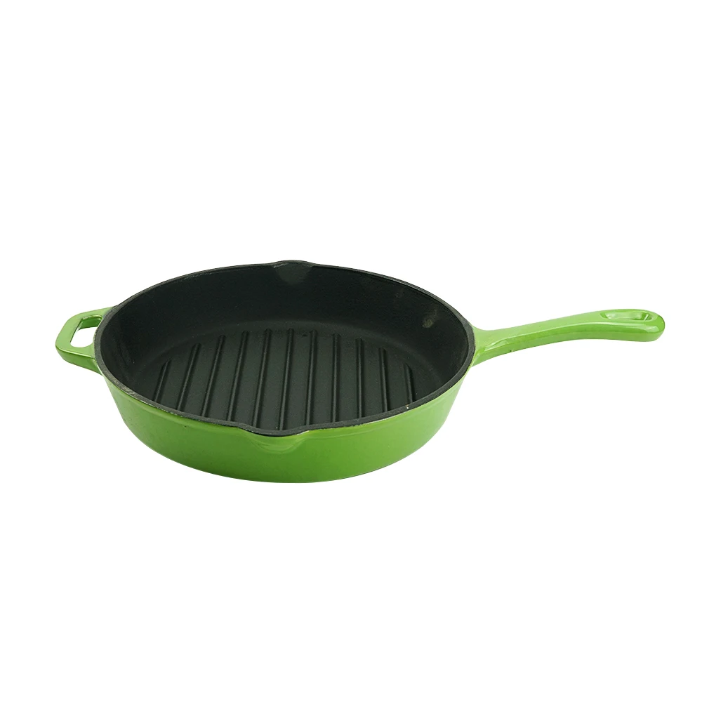 Customized 11 Inch Red Enamel Indoor Cast Iron Skillet Grill Pan for Stove