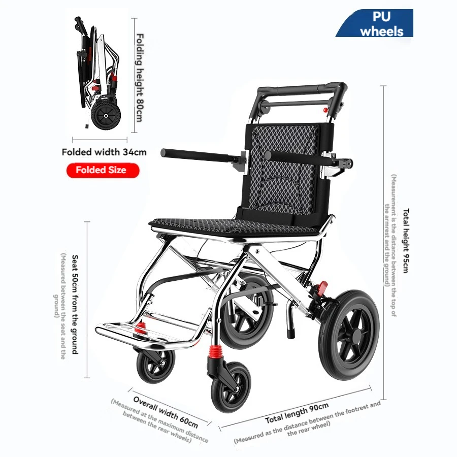 High Quality Foldable Wheelchair Flip-Up Armrest Portable Small Wheelchair Aluminum Alloy Wheelchair