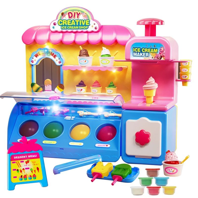 Hot Selling Play Color Dough Set Kids Ice Cream Shop Clay Diy Ice Cream Maker modeling clay polymer clay play dohs set for kids