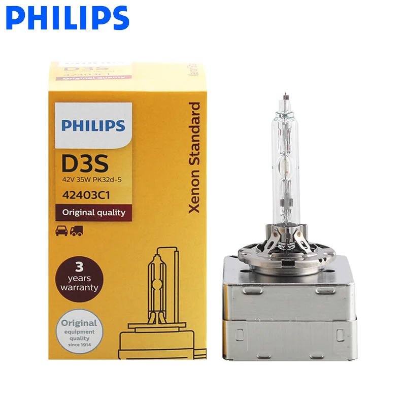 Philips D3S HID 42403 35W Xenon Standard LED Headlight 4200K Bright White Light Car Original Bulbs ECE Approve, 1X
