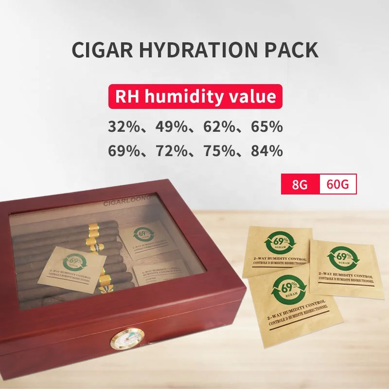 Customizable strip type 8g RH 69% gel 2 way humidity control pack for herbs tobaccos cigars packaging storage travel case