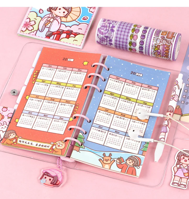Notebook with Stickers Tape Hand Book Set Gift Box Pink Purple Girl Diary Student School Stationery Christmas Present