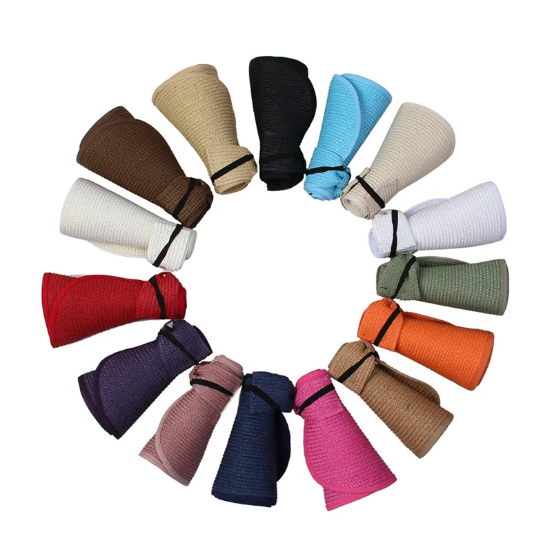 Шляпа женская Соломенная пляжный пустой верх складной солнцезащитный козырек