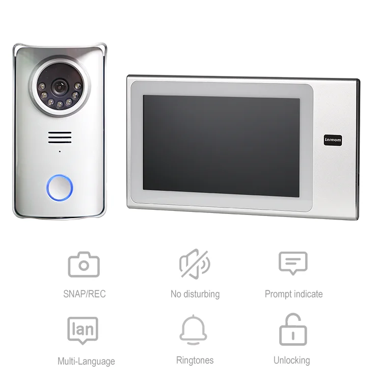 Lermom Smart security devices 2 wired video door phone long distance villa intercom system with audio