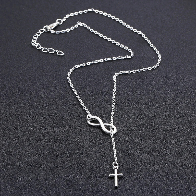 Wholesale Infinity Charm Cross Pendant Womens Silver Jewelry Necklace Gift