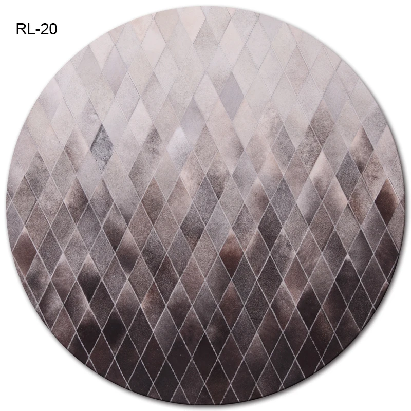 custom grey patchwork round cowhide rug