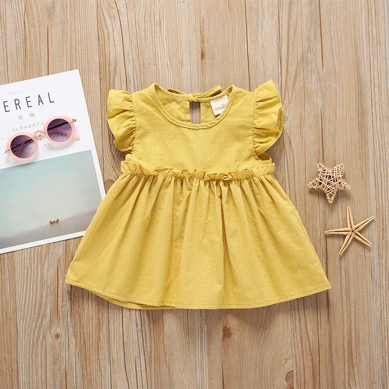 Casual Linen / Cotton Taffeta Handmade Pleat New Born Baby Girls Organic Party Dress Clothes