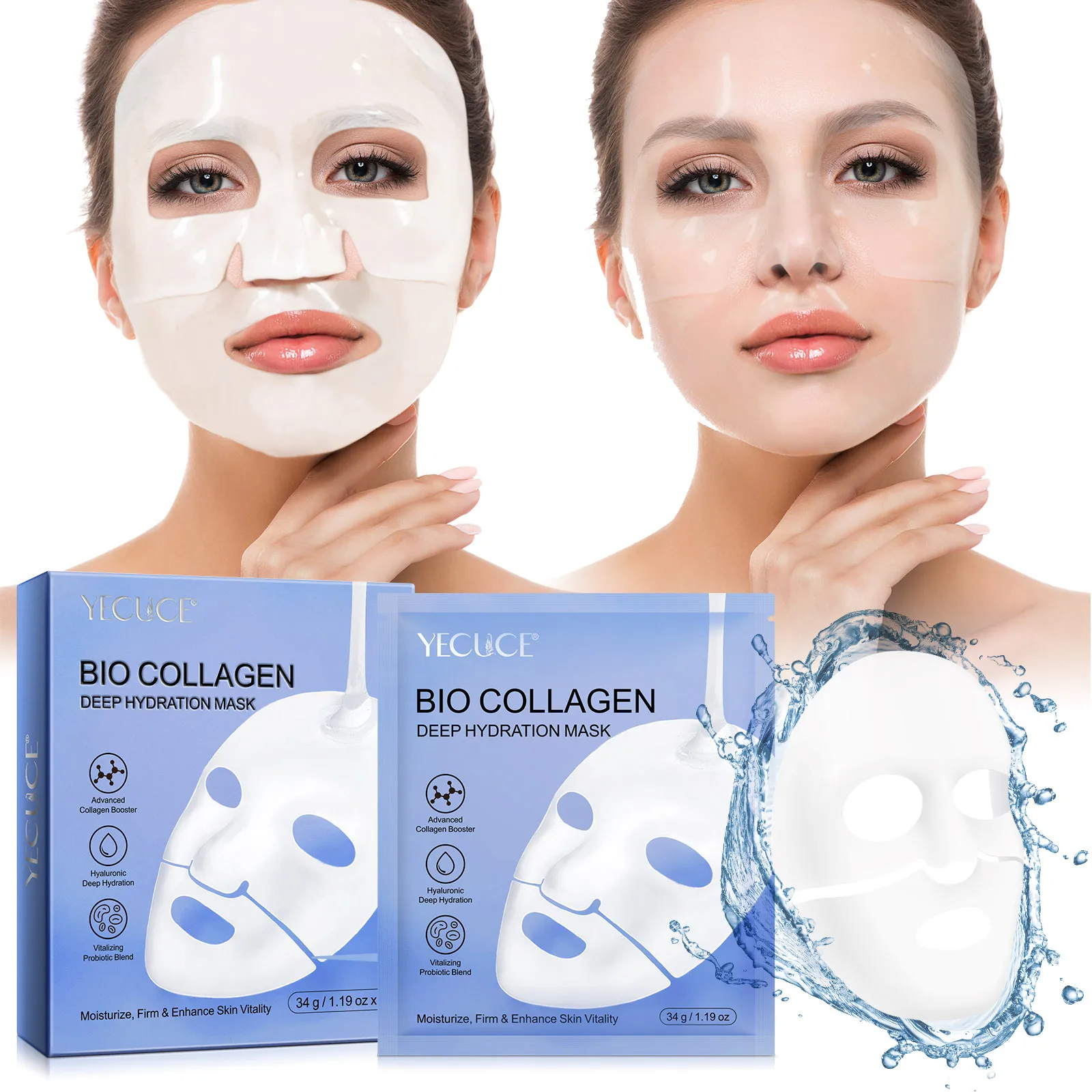 High Quality 6 Pack Facial Care Natural Hydrogel Face Sheet Mask Korean Real Deep Hydrating Overnight Bio Collagen Facemask
