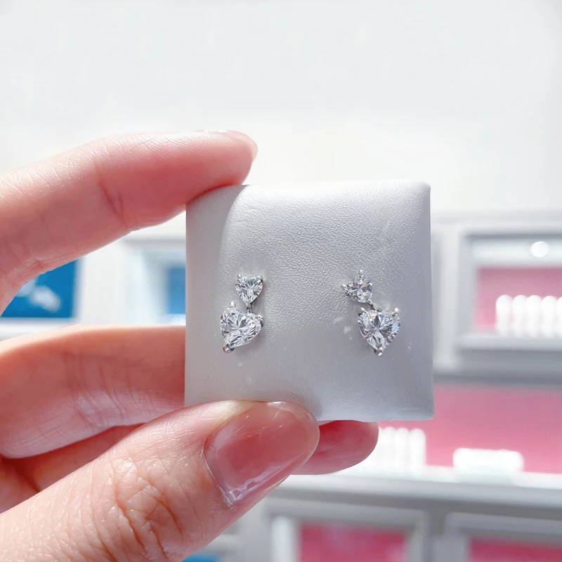 wholesale fashion 925 Silver earrings high quality ALE S925 Double Heart Earring cubic zirconia earrings women Gift for Mothers