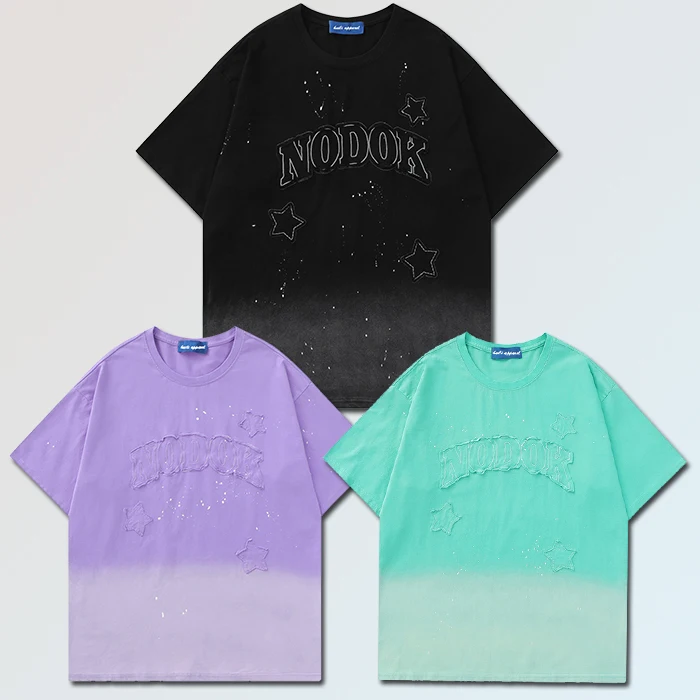 huili new design fashion clothes men heavyweight t-shirt custom oversized ombre tie dyed unisex embroidered wash t shirt