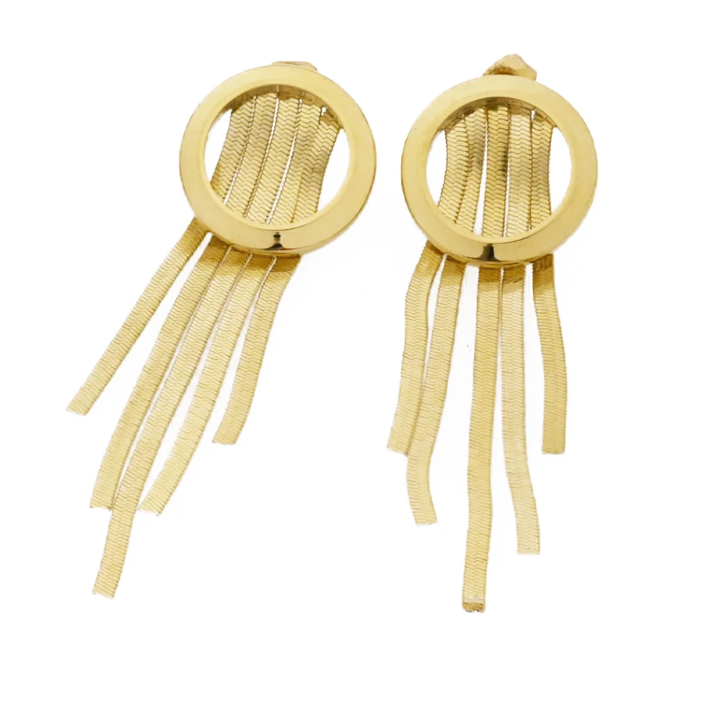 Fashion Minimalist Hypoallergenic Stainless Steel 18k Gold Plated Round Snake Chain Long Tassel Earrings Women Jewelry