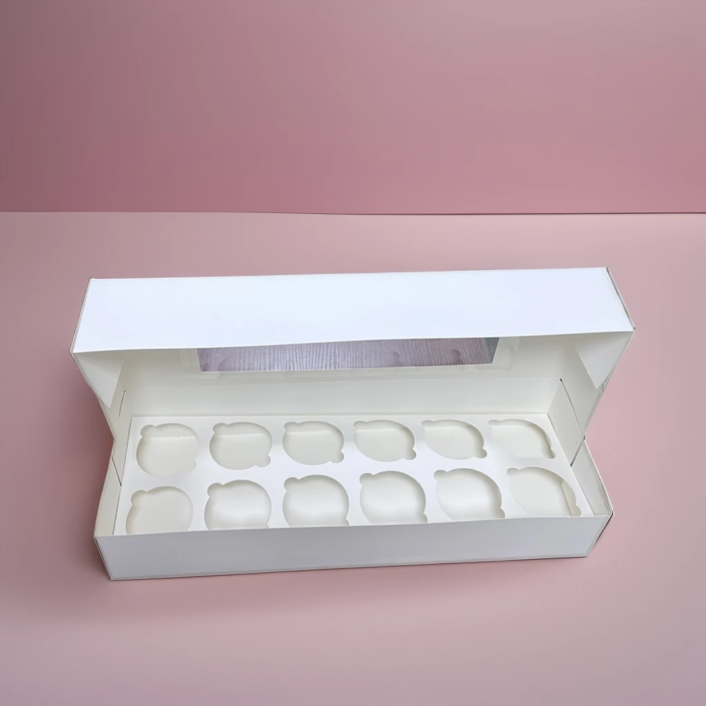 Cupcake Packaging Box Kraft Custom Clear Rectangle Cake Box for 12 Cup Cakes
