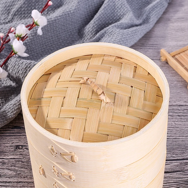 2021 Wholesale High Quality Round Natural Mini Bamboo Steamer Basket dimsum bamboo steamer basket Food Container Bamboo Steame