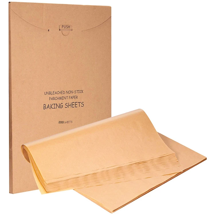 200SHEETS 16x24 inch Non-stick Unbleached Brown Silicone Baking Parchment Paper Sheets for Cook/Bake/Steam