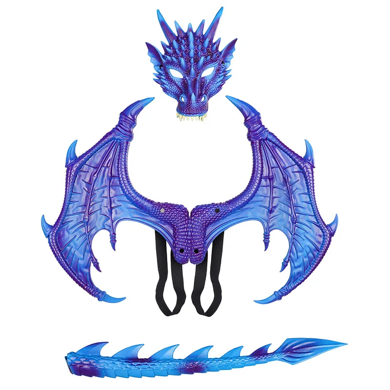 Halloween Party Kids Dragon Wing Tail Mask Set Animal Cosplay Adult Carnival Costume Props Halloween Xmas Mardi Gras Dress Up