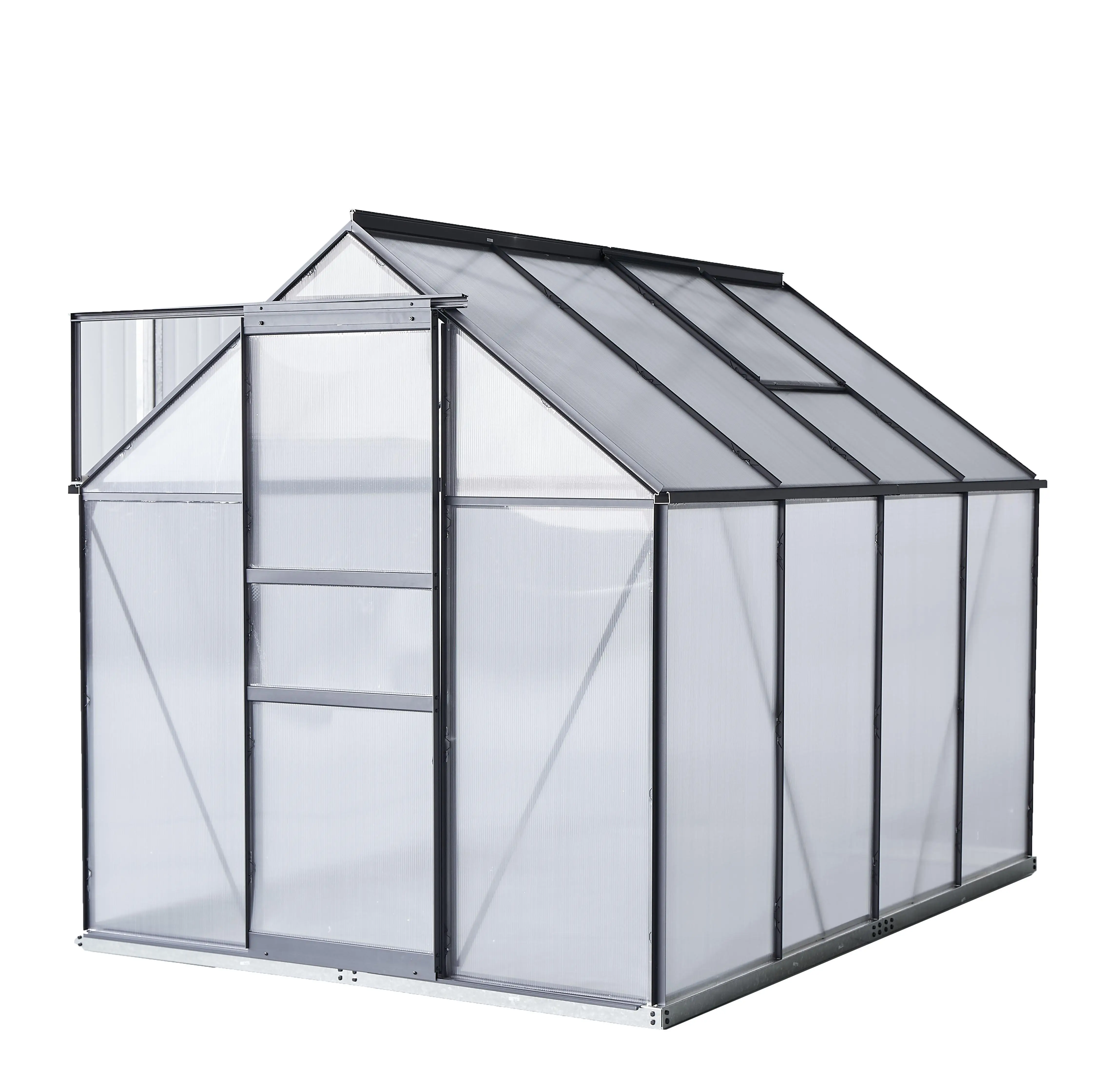 Walk-In Polycarbonate Greenhouse With Roof Vent For Ventilation & Rain Gutter, Hobby Greenhouse For Winter