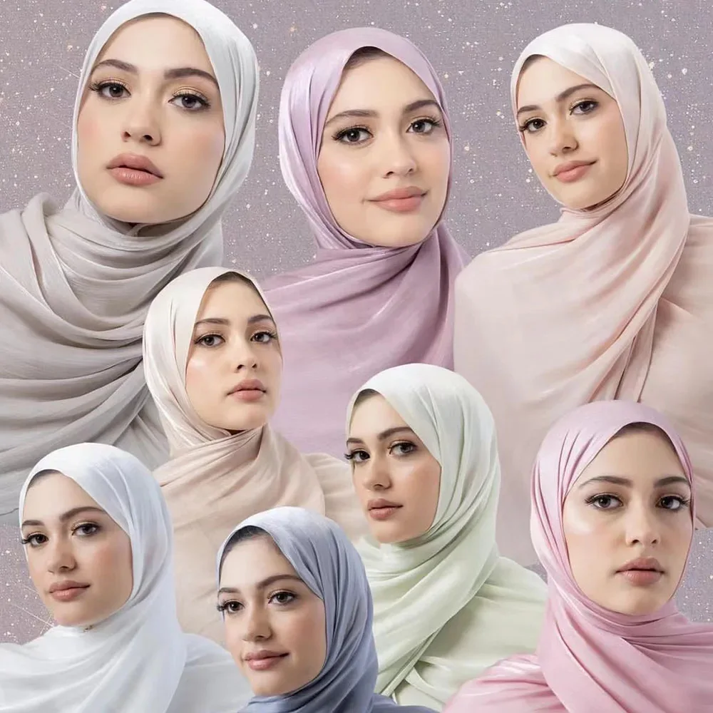 Wholesale Muslim Women Plain color Shimmer polyester Shawl  Hijab Scarfs Luxury Premium