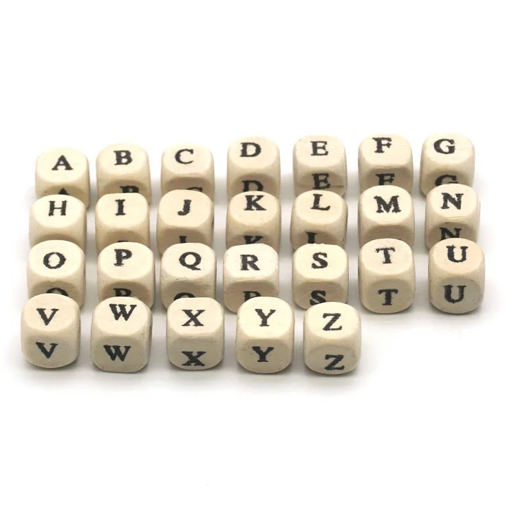 Printed Square Cube Wooden Single Letter Alphabet Bead For DIY Handicraft