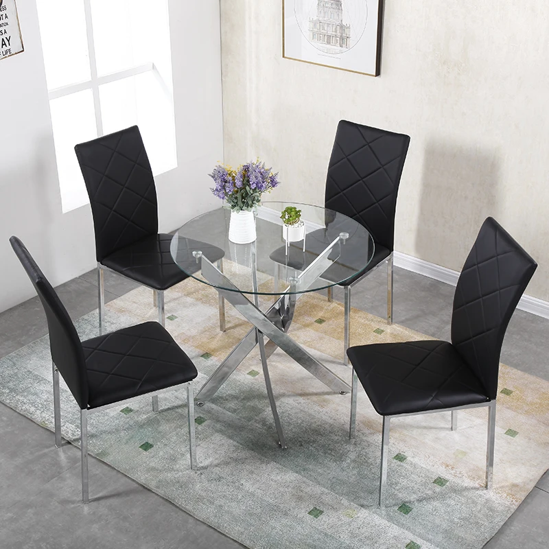 
round stainless steel transparent glass top dining table 