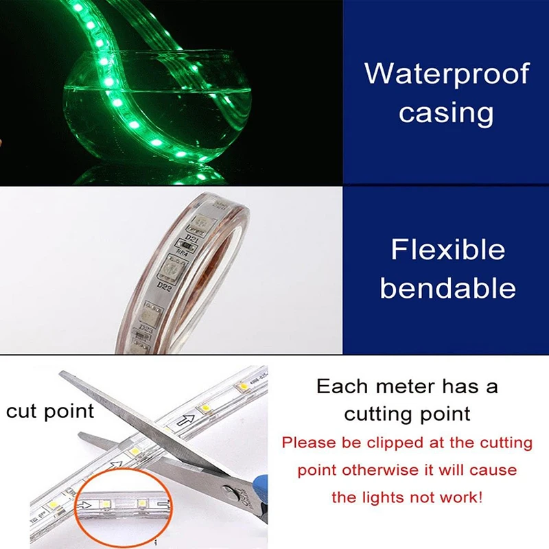 Factory price outdoor waterproof 220V light strip 5050 multicolor RGB patch flexible LED strip light