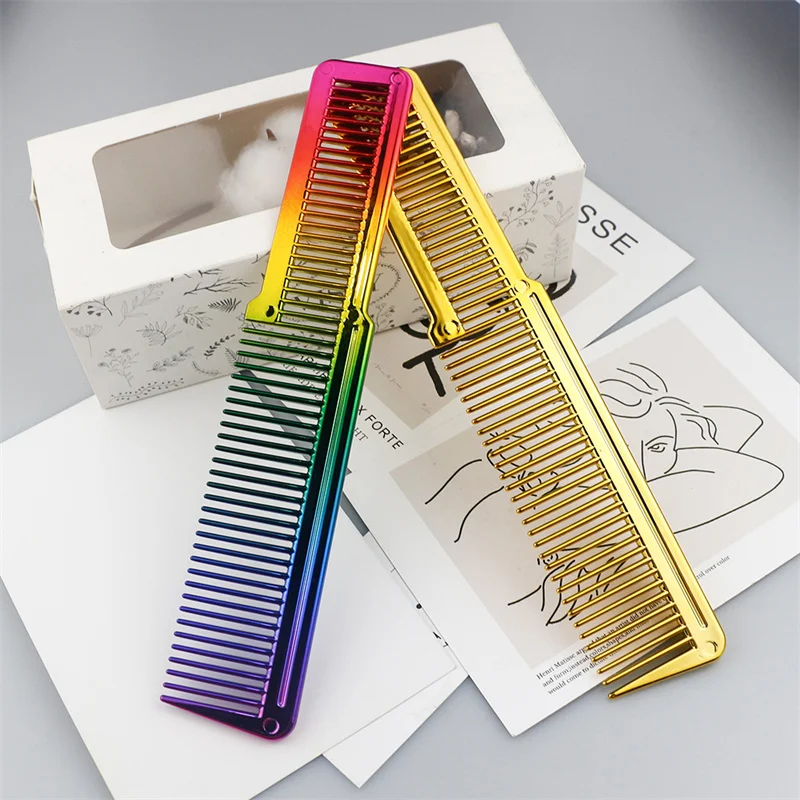 Luxury Gold Hair Cutting Styling Comb Electronic Plating Gold Rainbow Barber Hair Trimmer Comb Hairdressing Combs For Men Women