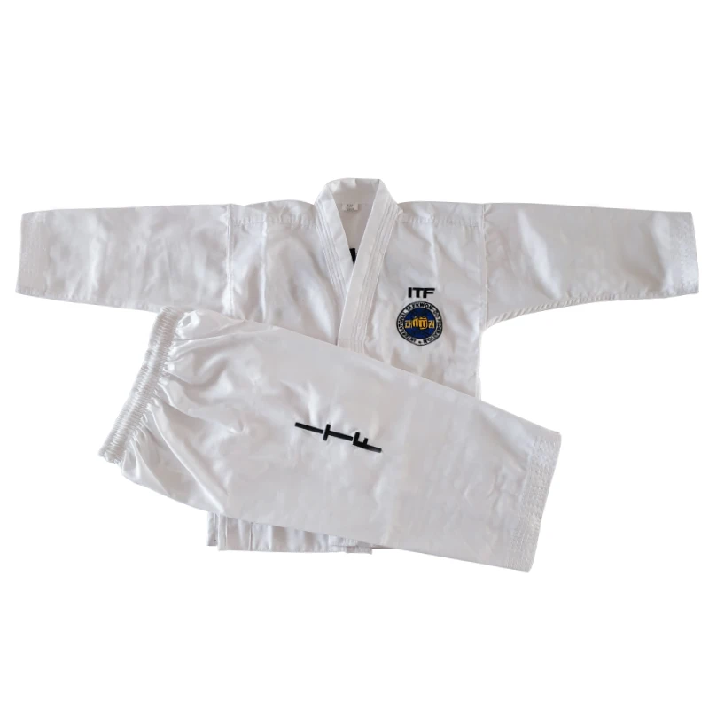 Custom logo wtf approved training martial arts uniforms embroidery itf taekwondo uniform
