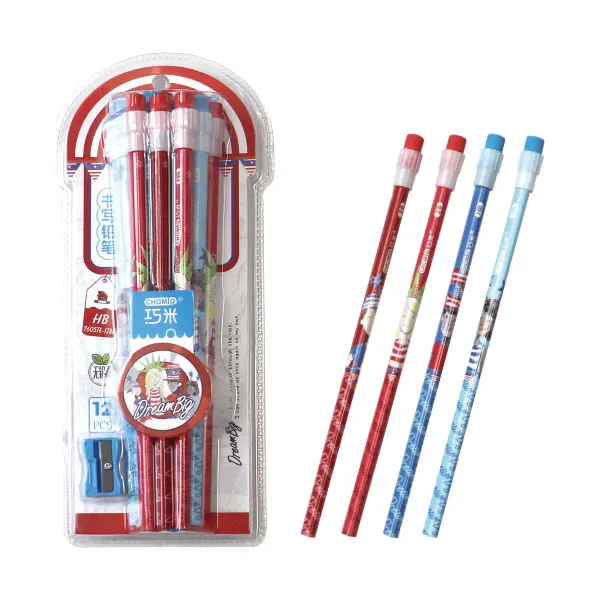 OEM HB 2B high strength pencil lead triangular basswood pencil with eraser tip