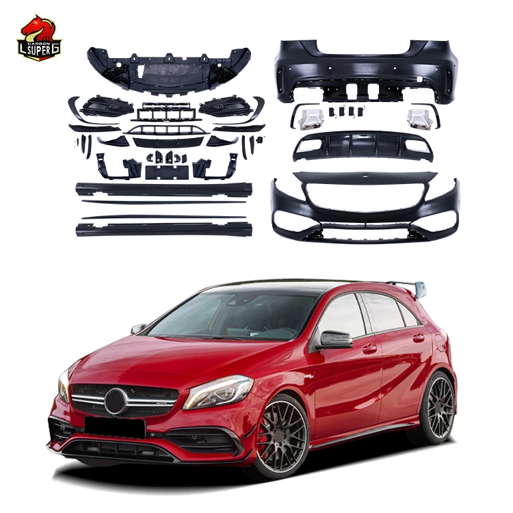 Hot selling car body kit for Mercedes BENZ A-Class W176 upgrade A45 Amg style front rear bumper side skirts exhaust