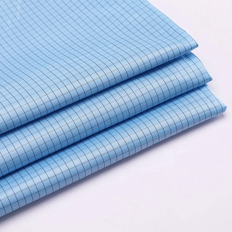 LEENOL-10002_Blue ESD 98% Polyester 2% Carbon Fiber Safety Anti-Static ESD Cloth for Cleanroom Clothing