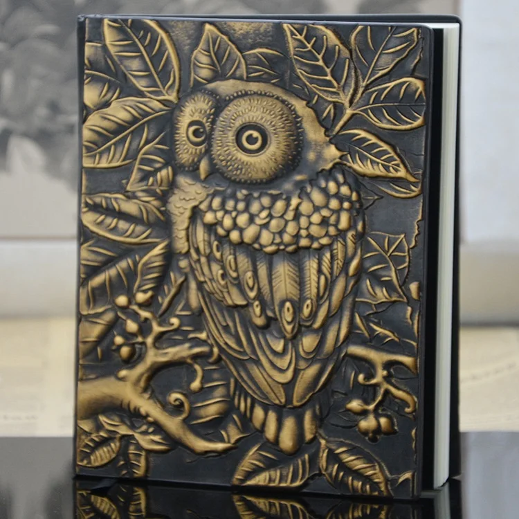 A5 Luxury European Retro Owl Journal Note Book Notepad Anaglyph Process Carved PU Leather Embossed Cover Manual Notebook