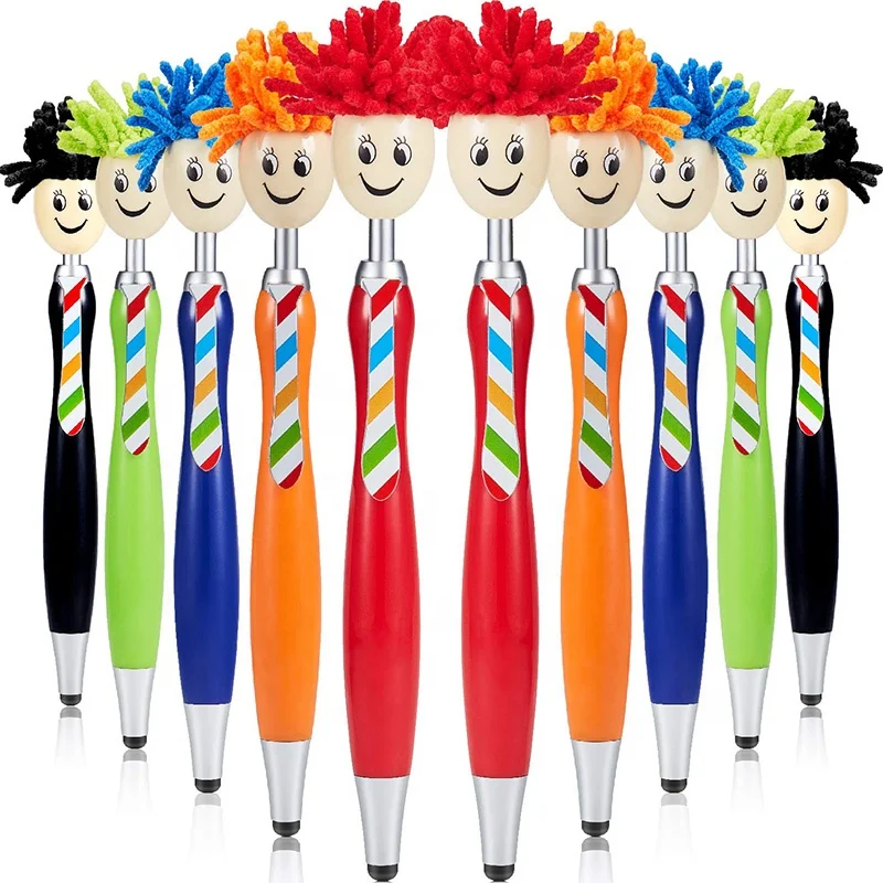 Cute cartoon character mr mop top ball point pen, mop topper pens with touch stylus pen