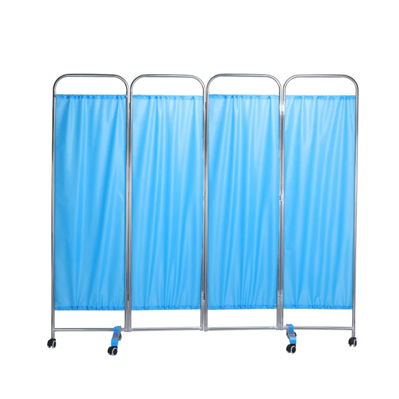 High Quality Four Section Stainless Steel Foldable Privacy Screen with Wheels for Clinic Ward Screen