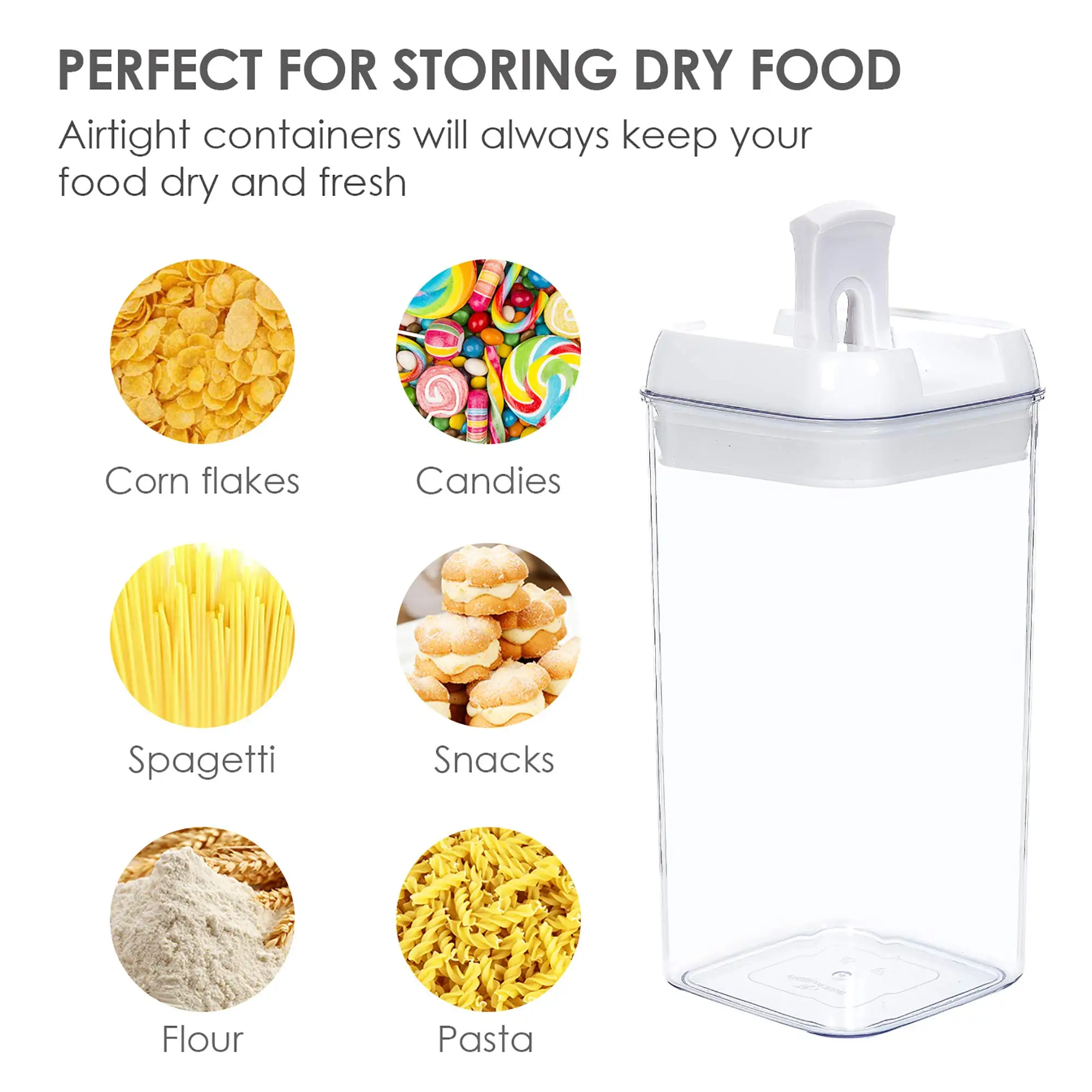 6pcs Airtight Transparent Plastic Grain Food Storage Containers Rectangle Kitchen Organizers Pet Cereal Containers Storage