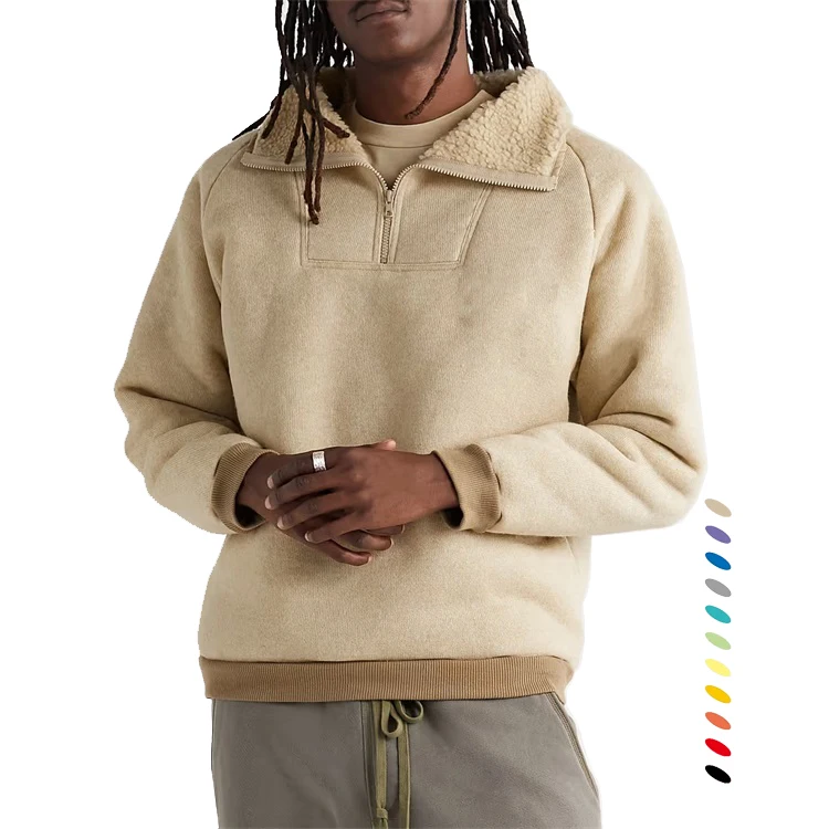 Custom fleece lined knitted 1/4 quarter zip sweatshirt for men