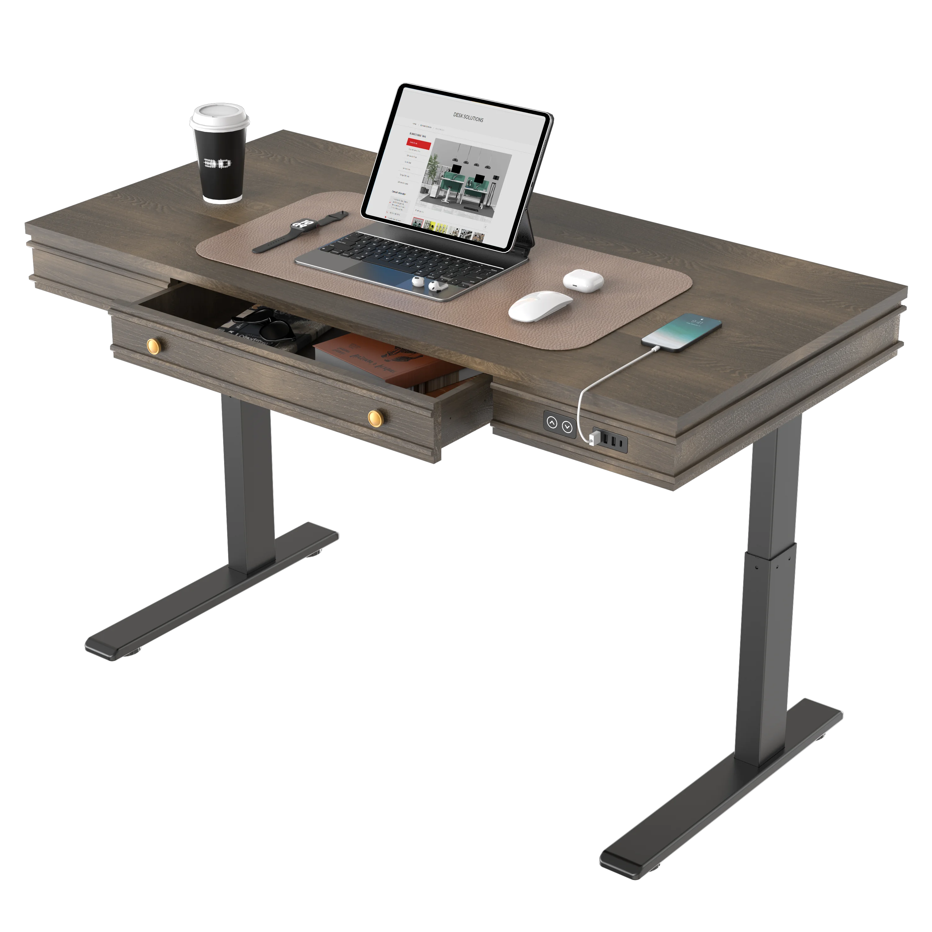 Wooden Electric Height Adjustable Lifting Sit Stand Coffee Tea Table Standing Desk Frame Loctek ECT104 for living room